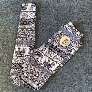 Elephant Tribal Print Boho Fleece Leggings